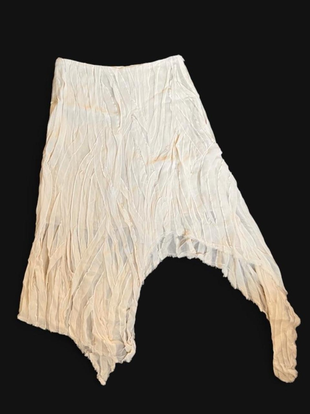 Cream Asymmetric Crinkle Skirt